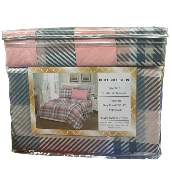 NWT, Hotel Collection Bamboo 1800 King Bedding Set - Pink and Blue - Picture 2 of 3
